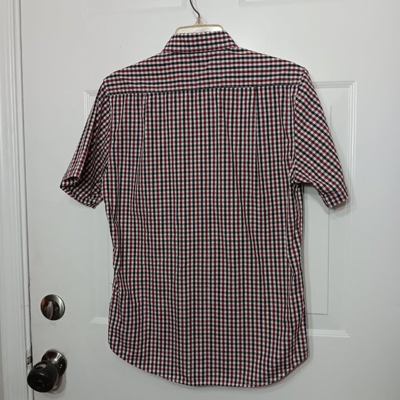 Mens Bowery & Brooke size small plaid button up shirt White Red Grey Black D18 - Picture 3 of 7